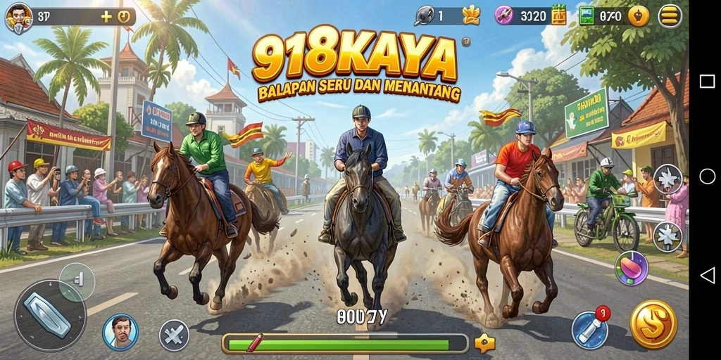 Screenshot menampilkan aksi balapan seru di 918KAYA.
