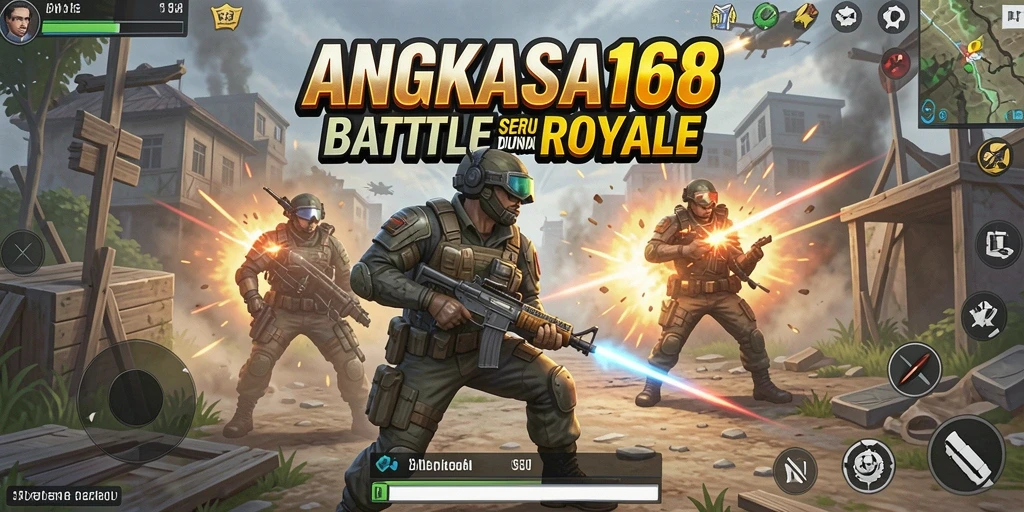 Tampilan aksi seru dari gameplay ANGKASA168 saat bertarung di arena Battle Royale.