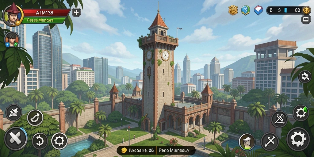 Screenshot gameplay ATM138 menampilkan aksi menara pertahanan yang seru.