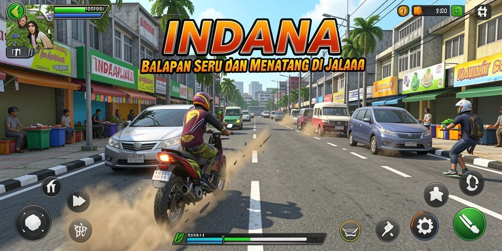 Tampilan gameplay INDAAA yang seru dan menegangkan saat balapan.