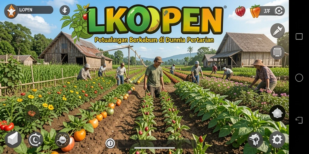 Tampilan gameplay LKOPEN yang menarik dengan kebun yang subur.