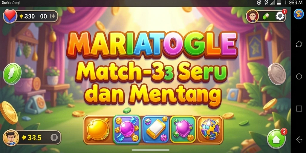 Screenshot gameplay MARIATOGEL menampilkan elemen-elemen warna-warni yang seru.