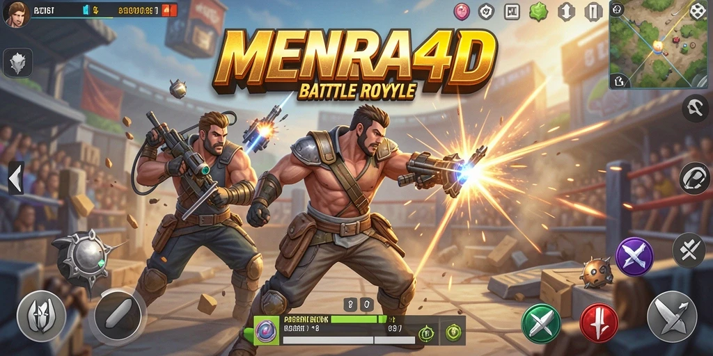 Screenshot MENARA4D menampilkan aksi seru dalam gameplay Battle Royale.