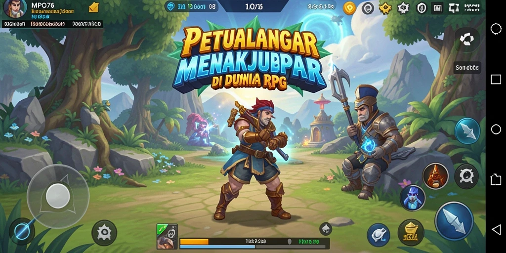 Tangkapan layar MPO76 menampilkan pertempuran seru di dunia fantasi yang megah.