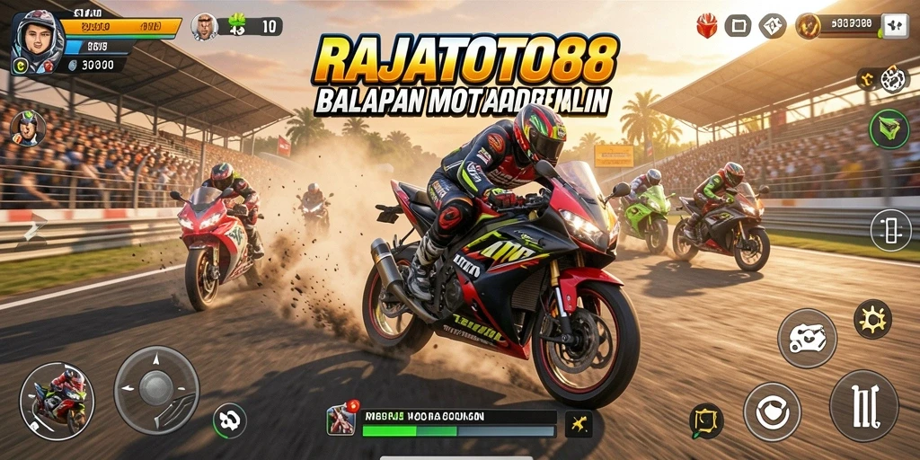 Gameplay menarik dalam RAJATOTO88 dengan balapan motor yang seru.