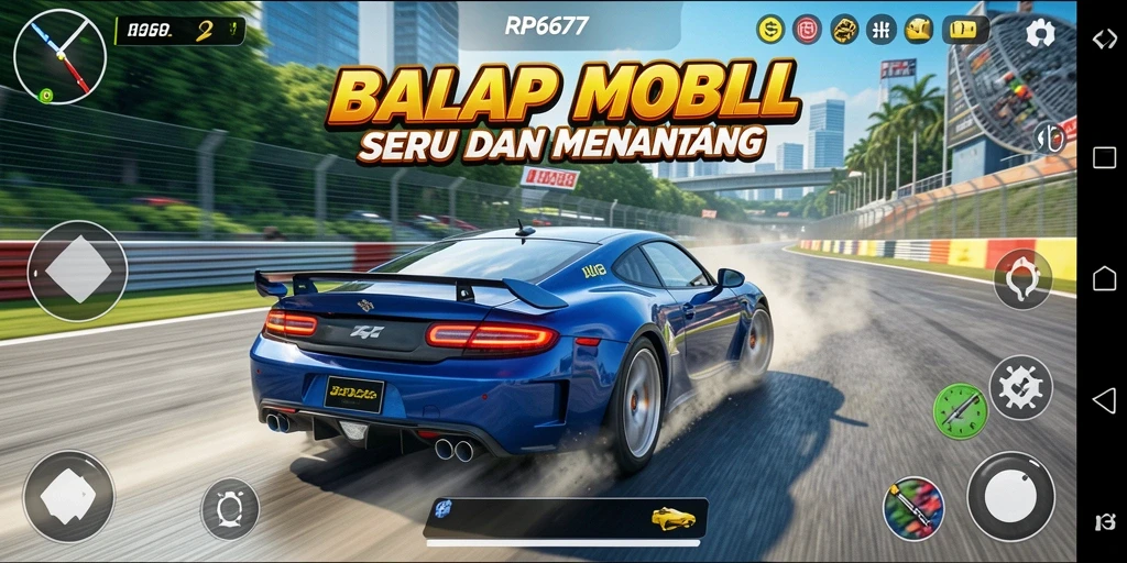 Screenshot menampilkan aksi balap mobil yang mendebarkan di RP6677.