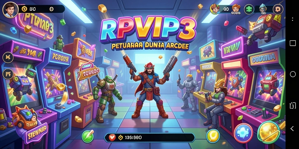 Tampilan utama RPVIP3 yang menampilkan aksi gameplay Arcade.
