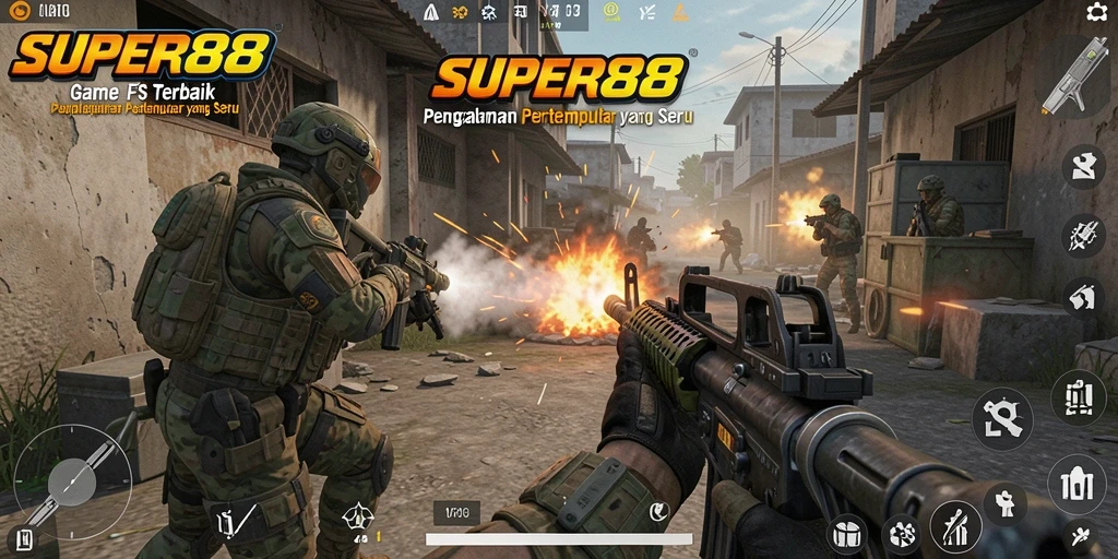 Tampilan gameplay menegangkan di SUPER88 dengan aksi FPS yang seru.