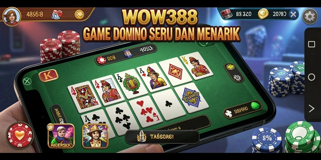 Screenshot utama gameplay WOW388 yang menampilkan keseruan bermain Domino.